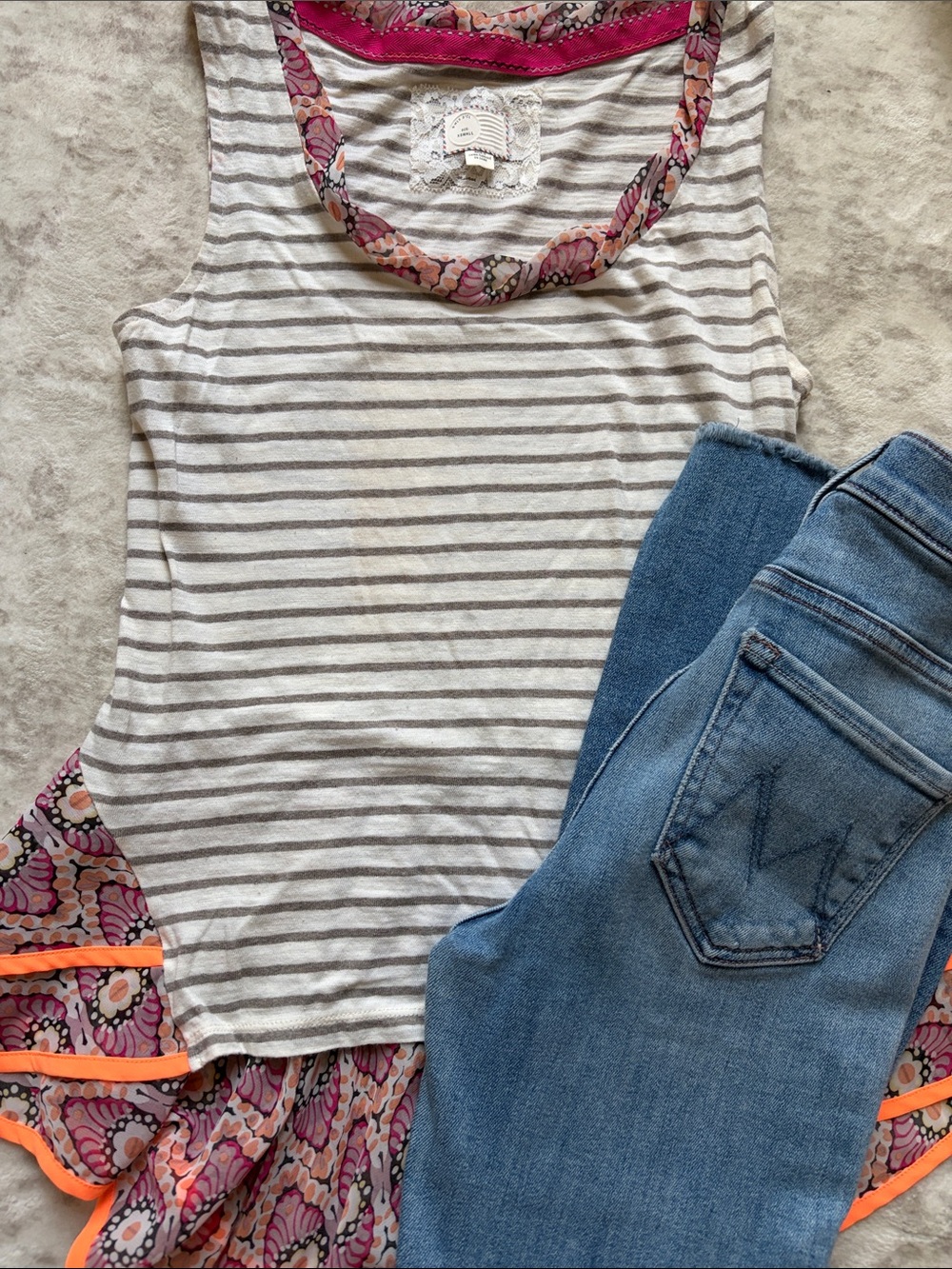 Postmark Striped Scoop Neck Tank with Pink Floral Trim small